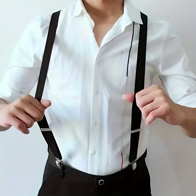 Solid Color Men's And Women's Three-clip Elastic Suspenders
