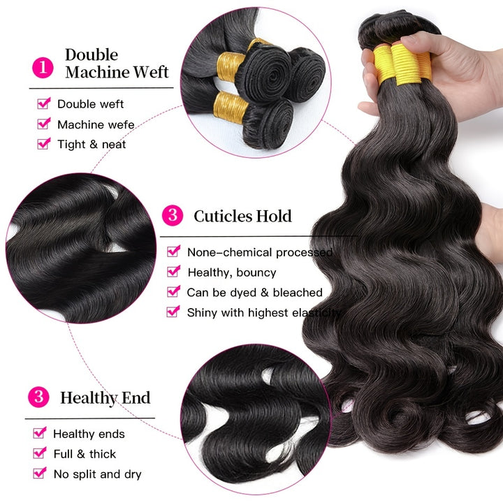 3 Bundles Body Wave Human Hair Bundles 32 Inch 3 Bundle Deals Body Wave Hair Remy Hair Extensions Natural Color