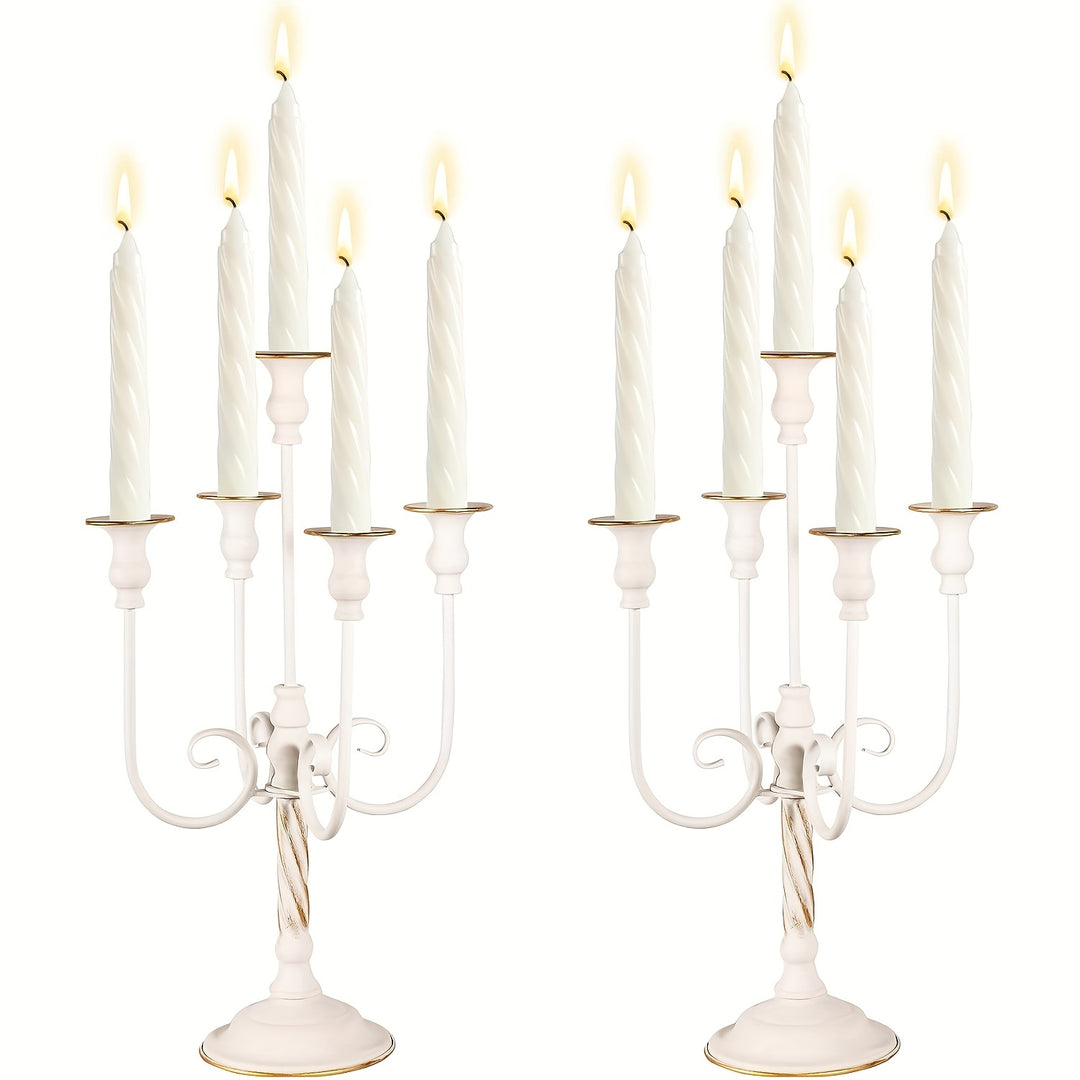 2pcs Golden Candelabra Centerpieces For Tables, Metal Tall Candle Holder For Taper Candles, 5 Arm Candlestick Holder For Wedding Centerpiece Decor Party Event Reception Decoration,19.7in