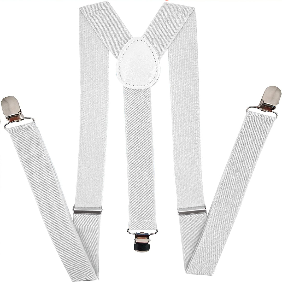 White Fashionable Men's Suspenders Adjustable Elastic Belt