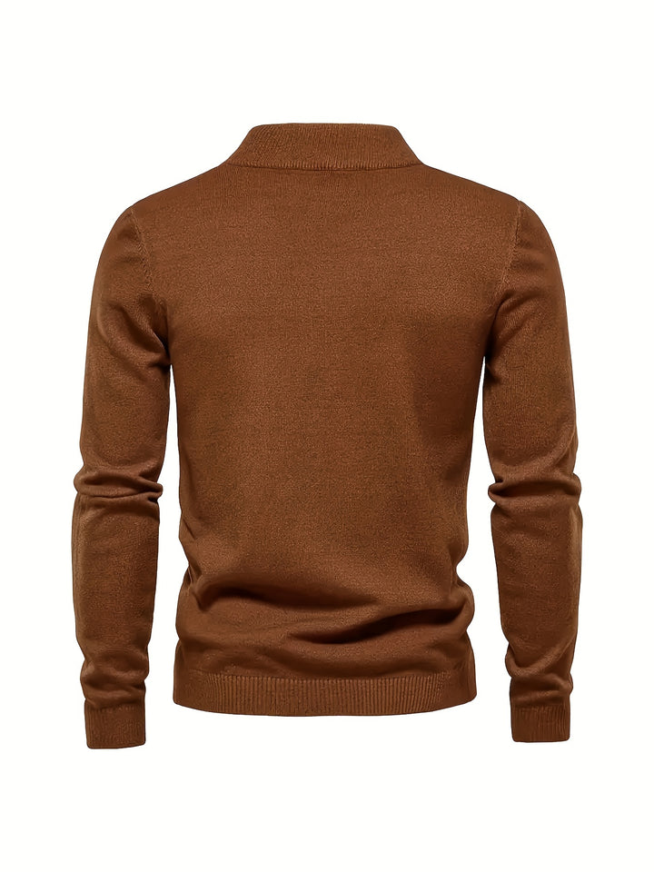 Turtle Neck Knitted Sweater, Men's Casual Warm Solid Mid Stretch Pullover Sweater For Fall Winter