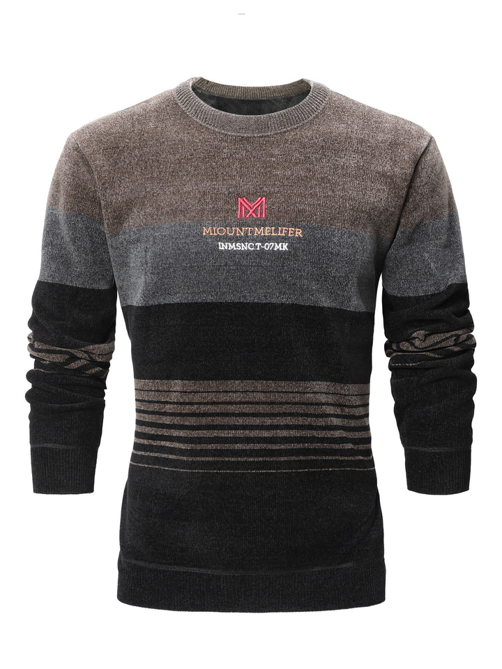 All Match Knitted Color Block Sweater, Men's Casual Warm Mid Stretch Crew Neck Pullover Sweater For Men Fall Winter