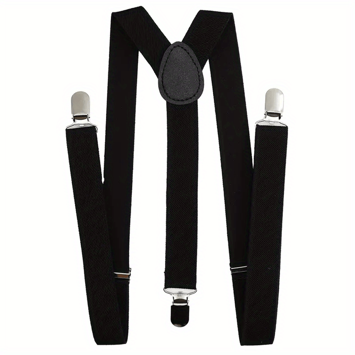 Solid Color Men's And Women's Three-clip Elastic Suspenders