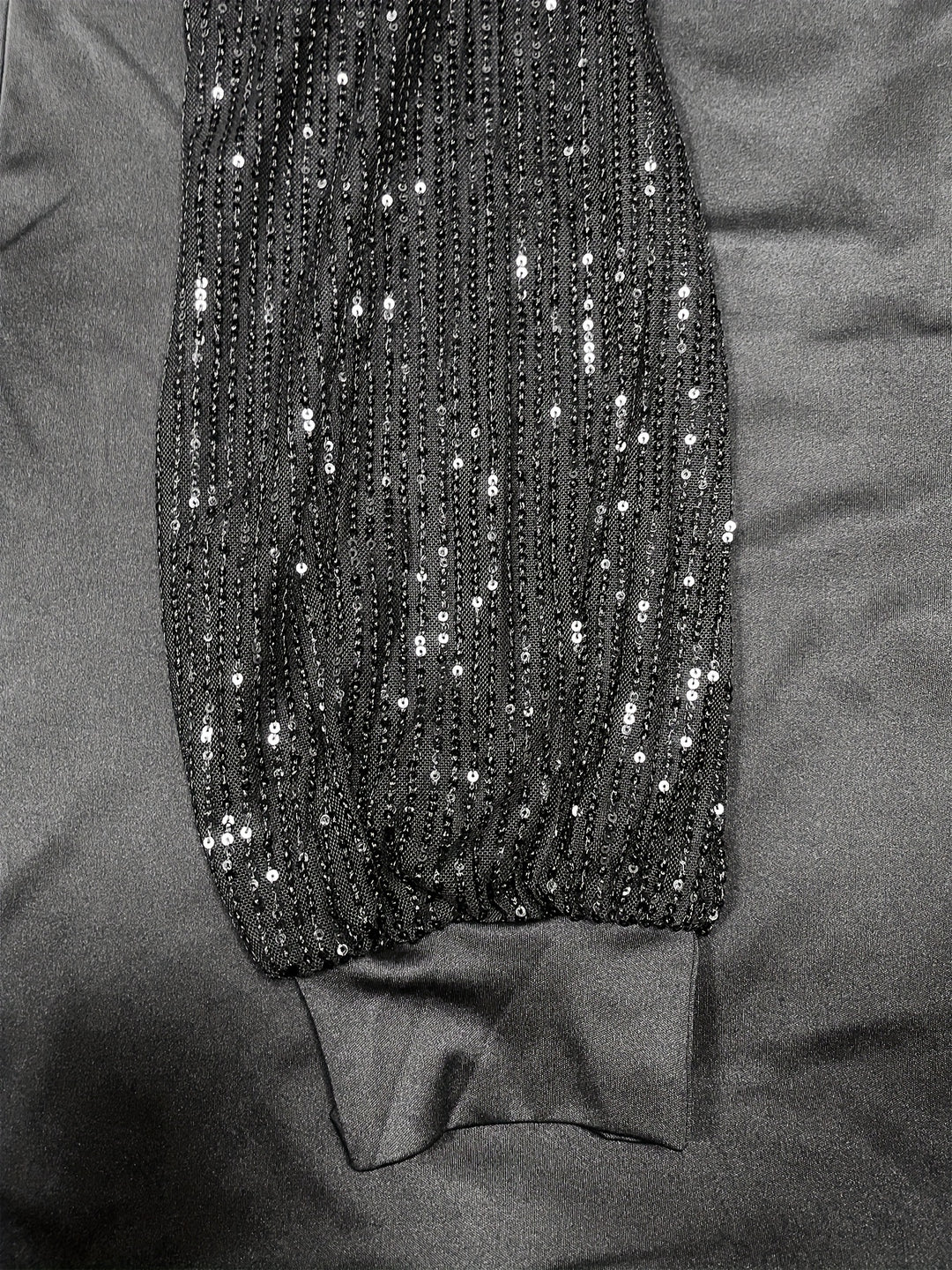 Plus Size Contrast Sequin Long Sleeve Wide Leg Jumpsuit, Women's Plus High Stretch Elegant Party Jumpsuit