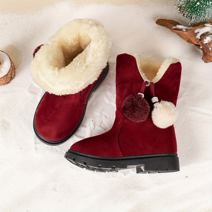 Trendy Cute Plus Fleece Boots For Girls Kids, Comfortable Non Slip Boots For Indoor Outdoor Travel, Autumn And Winter