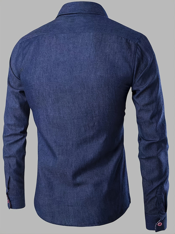 Casual Style Men's Thin Slim Fit Long Sleeve Button Up Shirt With Chest Pocket, Men's Clothes For Spring And Fall