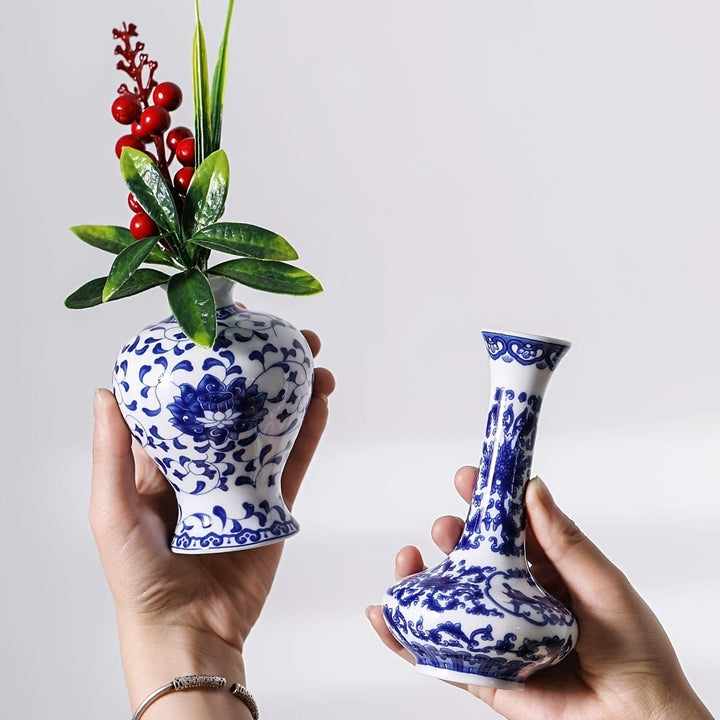 3pcs 1 set Cute Blue and White Ceramic Bud Vase for Farmhouse Table Centerpiece and Rustic Wedding Decorations - Chinese Antique Style Vase for Home Table Flower Decor