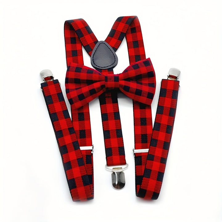 Men's Retro Plaid Suspenders And Bow Tie Set, Adjustable Plaid Suspender, Clothing Accessories, Christmas Party Gifts