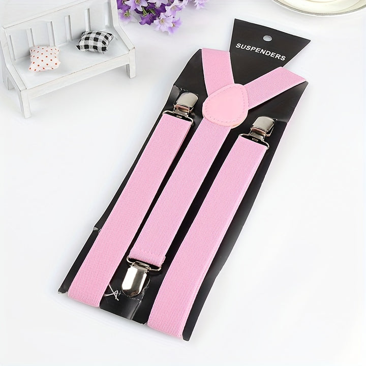 Solid Color Men's And Women's Three-clip Elastic Suspenders
