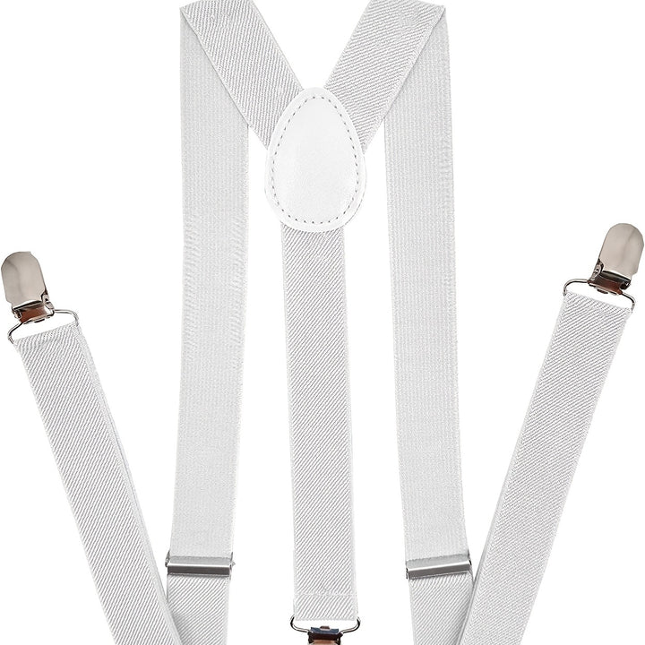 White Fashionable Men's Suspenders Adjustable Elastic Belt