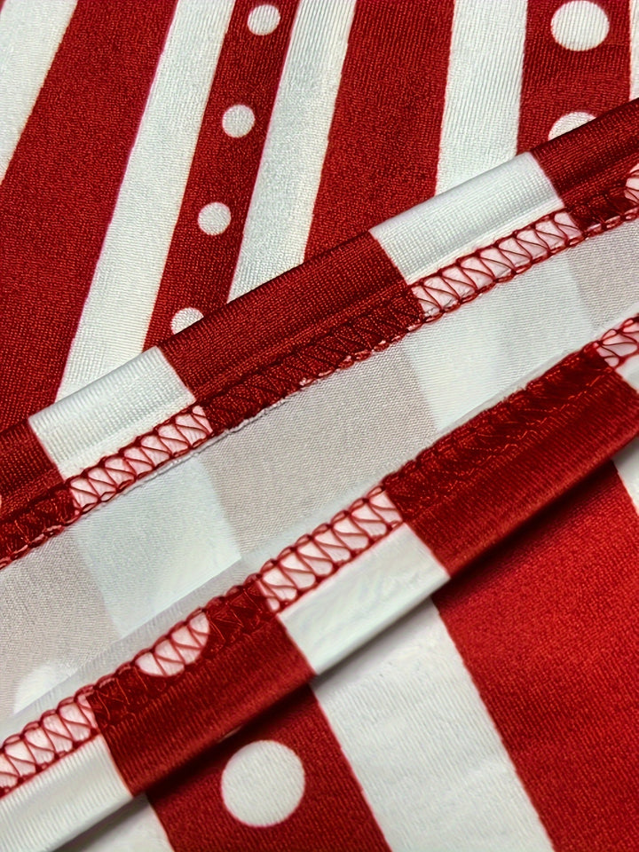 Plus Size Elegant Dress, Women's Plus Polka Dot Graphic Long Sleeve Notched Neck Bodycon Dress