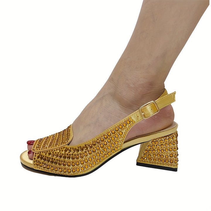 Stylish Women's Rhinestone Sandals with Chunky Heel and Versatile Design