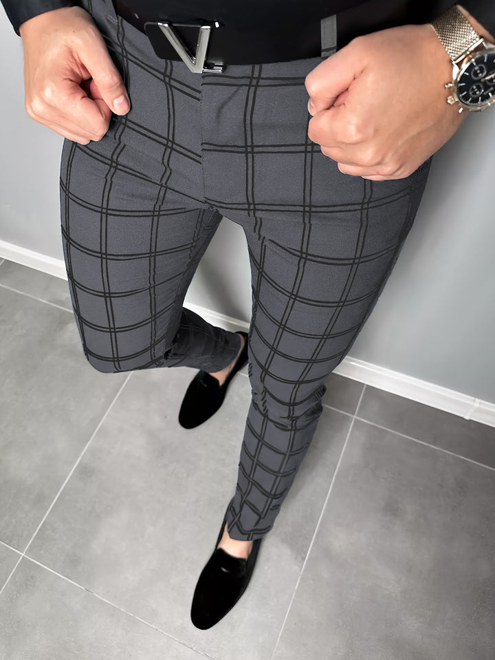 Slim Fit Plaid Slacks, Men's Casual Vintage Style Slightly Stretch Dress Pants For Business Banquet