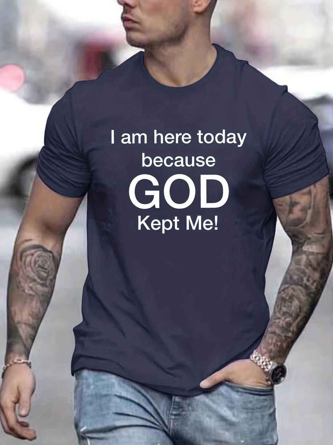 Tees For Men, 'God Kept Me' Print T Shirt, Casual Short Sleeve Tshirt For Summer Spring Fall, Tops As Gifts