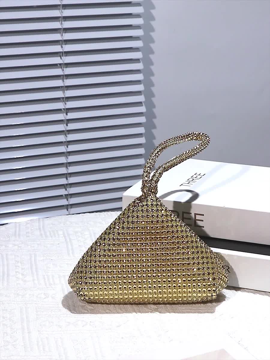 Glitter Rhinestone Evening Bag, Luxury Triangle Clutch Purse, Sparkly Handbag For Wedding Party Prom Banquet