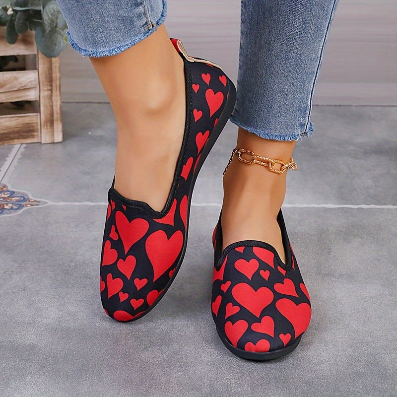 Women's Love Pattern Flat Shoes, Valentine's Day Soft Sole Slip On Shoes, Casual All-Match Daily Flats