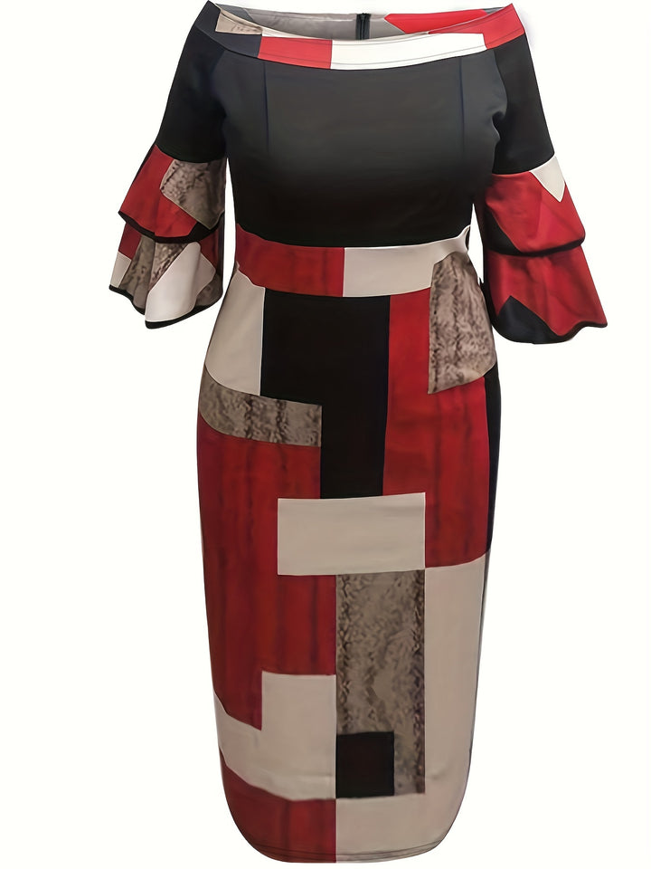 Stylish Plus Size Off Shoulder Dress with Colorblock Design and Flattering Fit