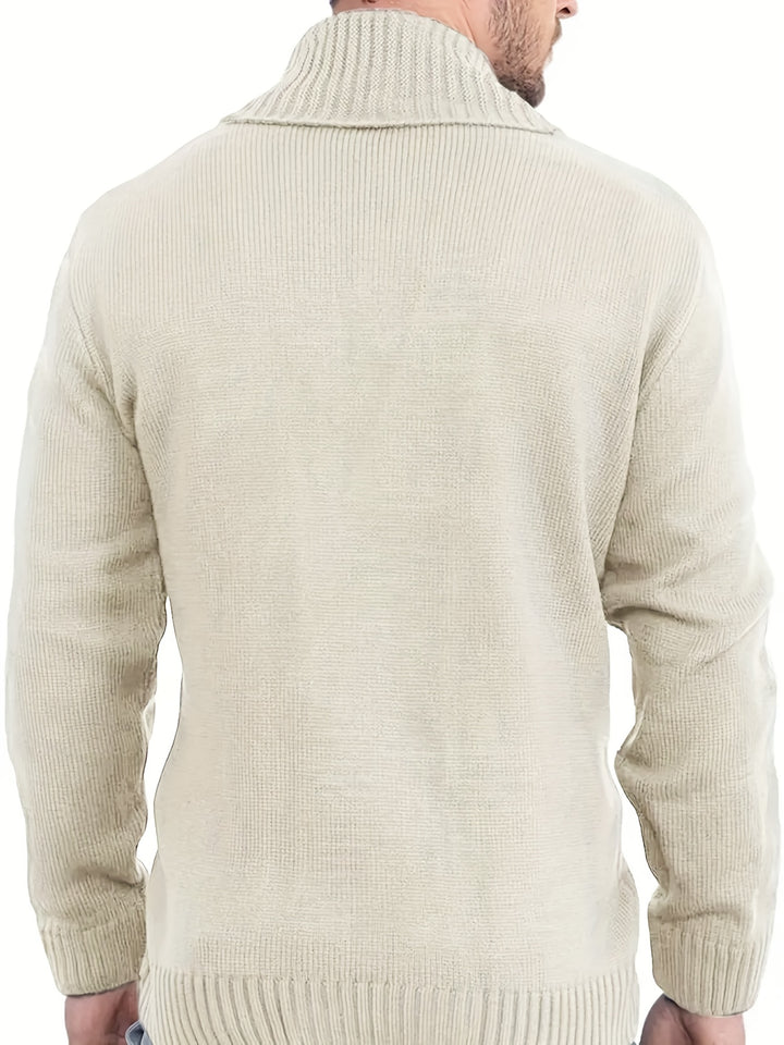 Men's Shawl Collar Cardigan Double Breasted Sweater, Plain Regular Fit Casual Knitted Sweater