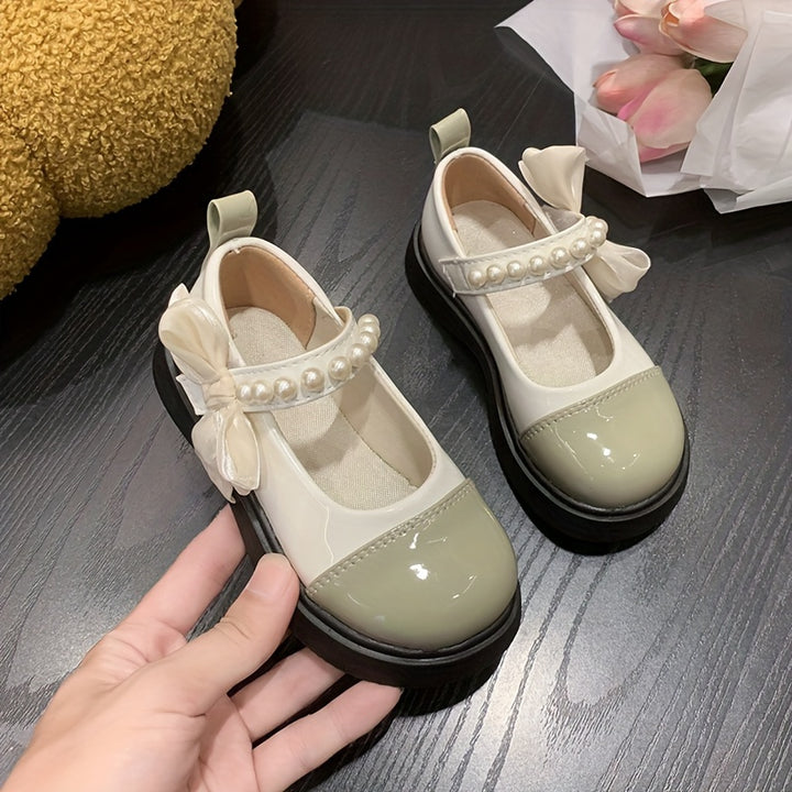 Trendy Elegant Bowknot Pearl Loafer Shoes For Girls, Lightweight Breathable Non Slip Dress Shoes For Performance Party, All Seasons