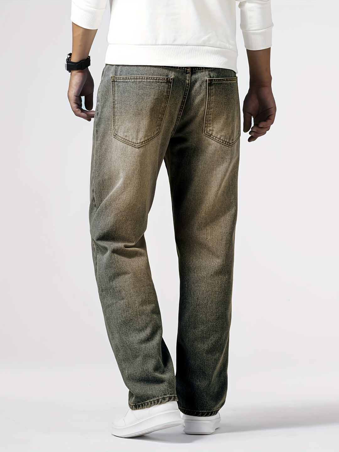 Loose Fit Straight Leg Jeans, Men's Casual Street Style Distressed Denim Pants For All Seasons