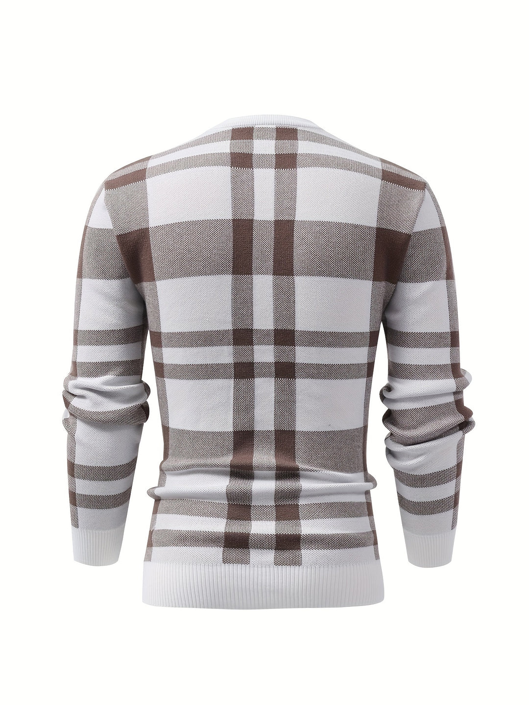 Classic Checkered Knitted Cable Sweater, Men's Casual Warm High Stretch Crew Neck Pullover Sweater For Men Fall Winter