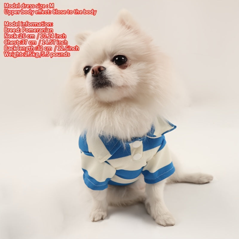 Summer Stripe Dog Tee Shirt - Lightweight & Breathable - Small/Medium Breeds - Snap Button Closure