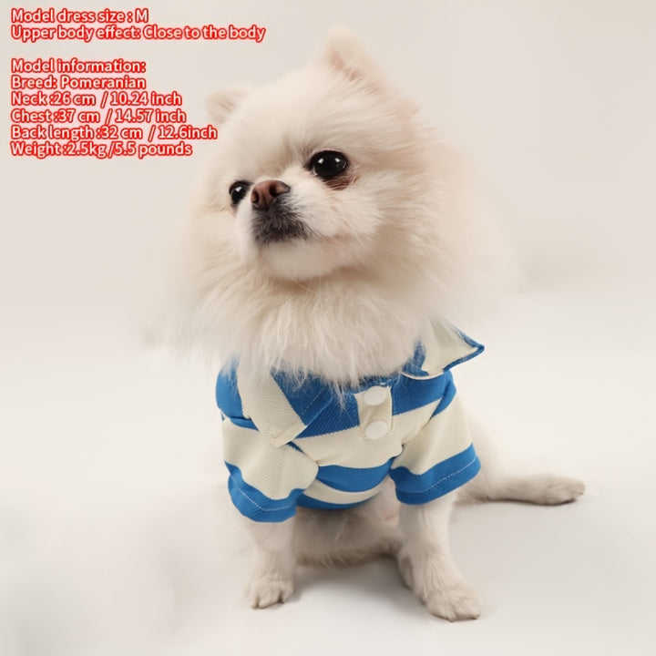 Summer Stripe Dog Tee Shirt - Lightweight & Breathable - Small/Medium Breeds - Snap Button Closure