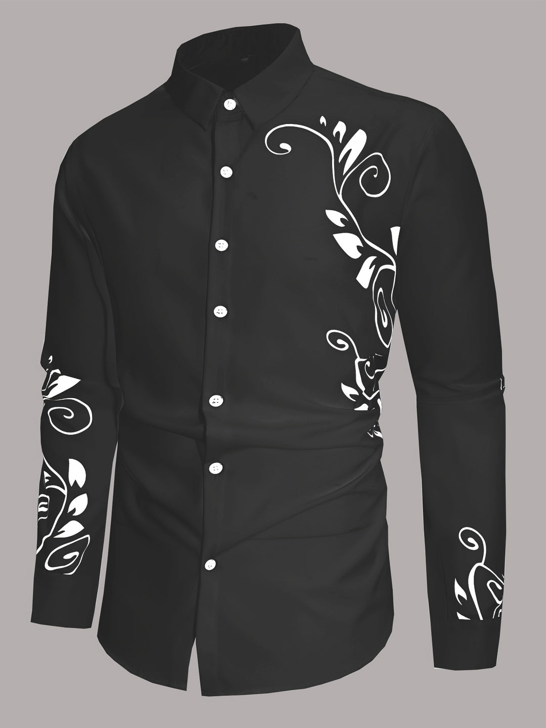 Simple Print Men's All-match Casual Long Sleeve Lapel Shirt, Spring Fall