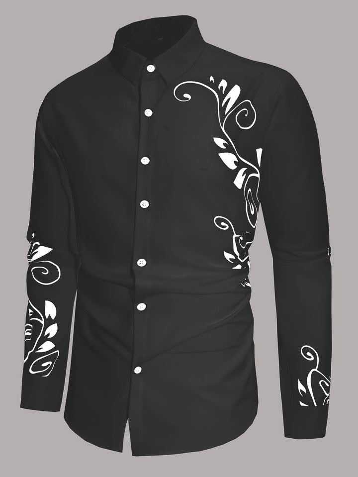 Simple Print Men's All-match Casual Long Sleeve Lapel Shirt, Spring Fall