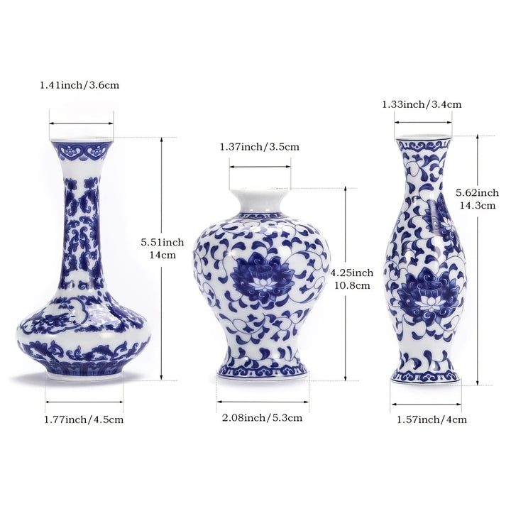 3pcs 1 set Cute Blue and White Ceramic Bud Vase for Farmhouse Table Centerpiece and Rustic Wedding Decorations - Chinese Antique Style Vase for Home Table Flower Decor