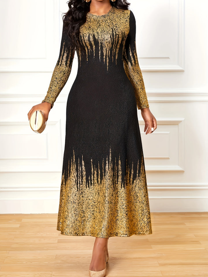 Stylish Plus Size Maxi Dress for Women - Colorblock Ombre Print and Long Sleeves