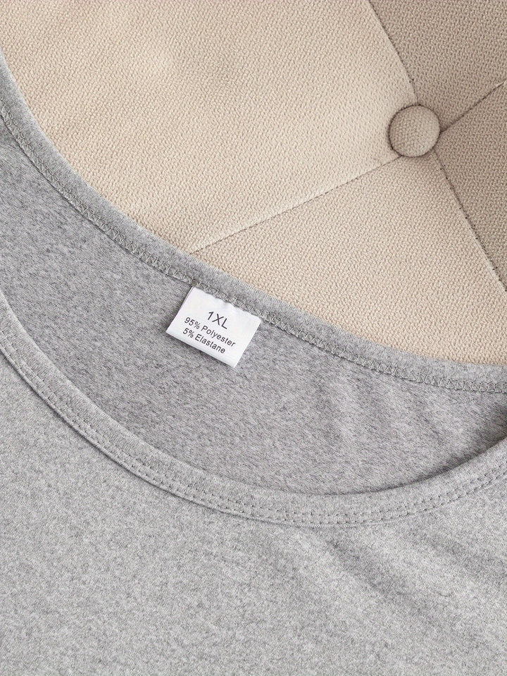 Plus Size Valentine's Day Casual Lounge Dress, Women's Plus Plaid Heart & Letter Print Long Sleeve Tee Nightdress