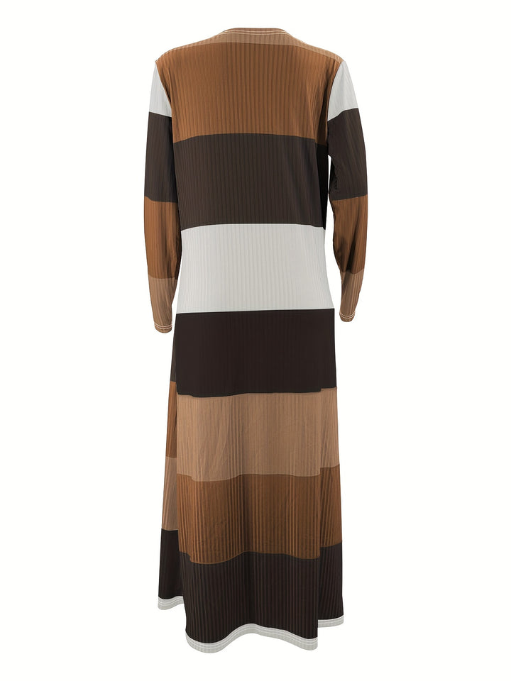 Stripe Print Two-piece DressSet, Sleeveless Tube Dress & Open Front Long Sleeve Cardigan Outfits, Women's Clothing