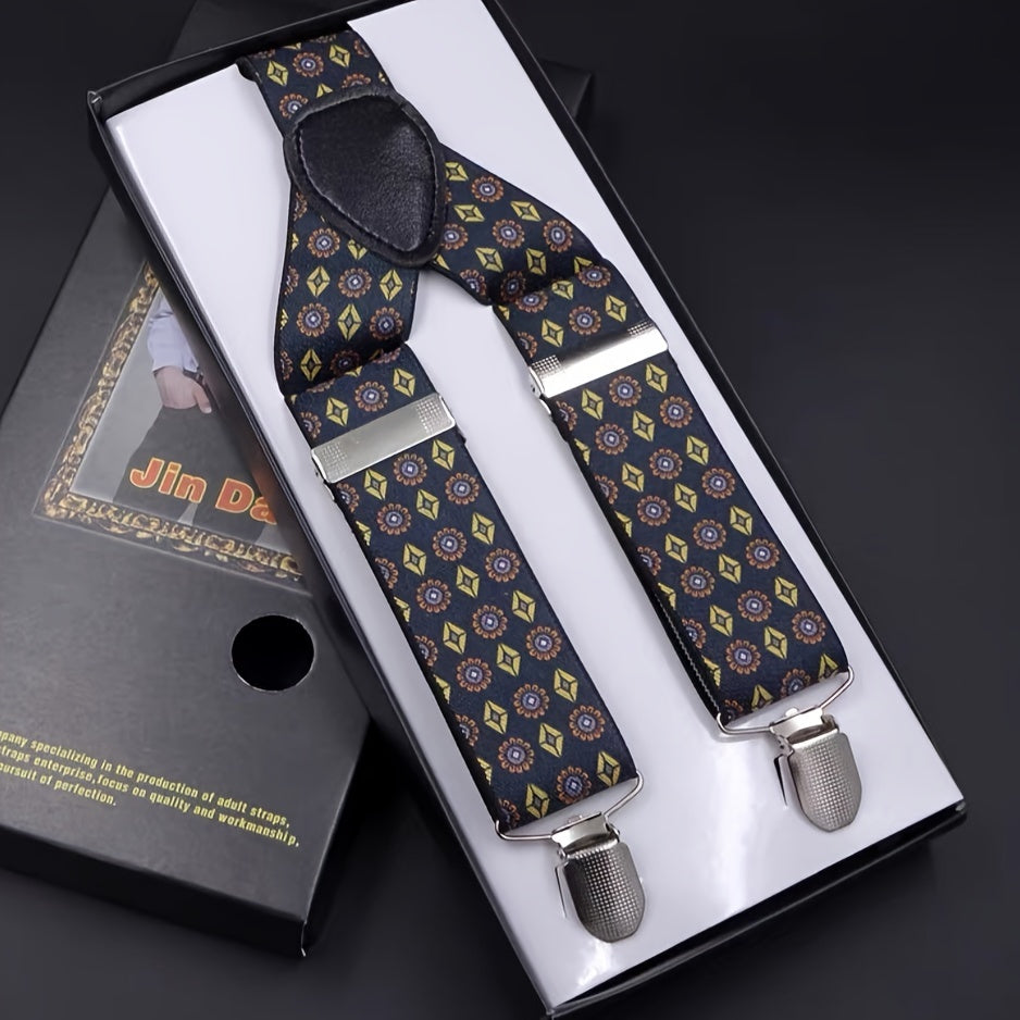 Men's Plaid Three-clip Suspenders, Trousers Elastic Suspenders, For Boyfriend And Husband Gifts