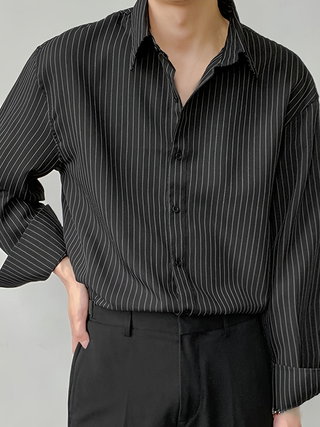 Classic Stripe Men's Shirt Top Turn-Down Collar Long Sleeve Closure Male Casual Shirt For Men Daily Vacation Streetwear