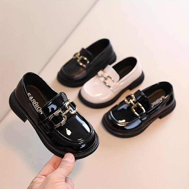 Girls Trendy Buckle Strap Slip On Loafers, Kids Casual Dress Up Walking Shoes