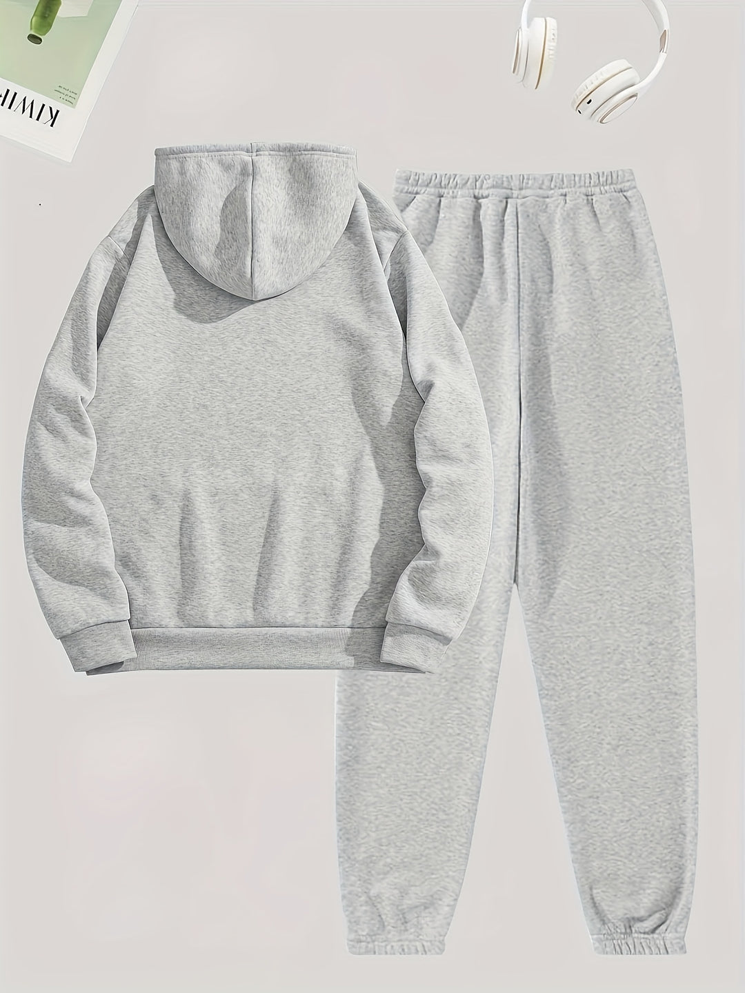 Solid Casual Two-piece Set, Drawstring Long Sleeve Hoodies & Workout Jogger Pants Outfits, Women's Clothing