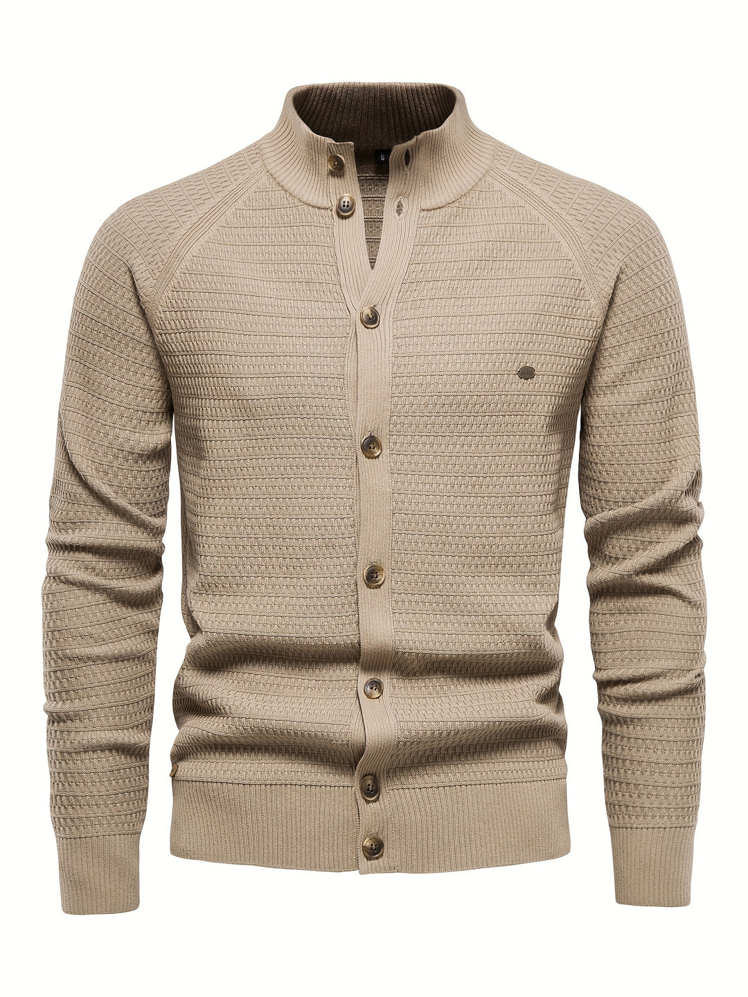 Men's Classic Design Knitted Cardigan Cotton Blend Button Mock Neck Sweater