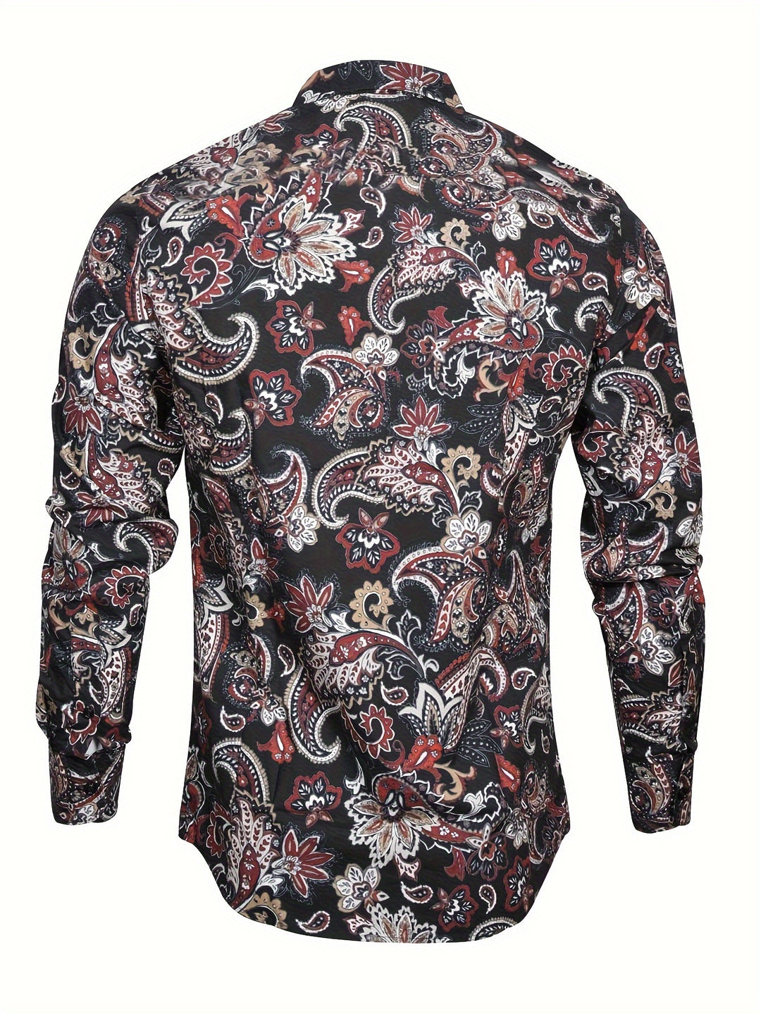 Stylish Paisley Pattern Men's Long Sleeve Button Up Shirt For Spring Fall, Men's Banquet Dress, Gift For Men