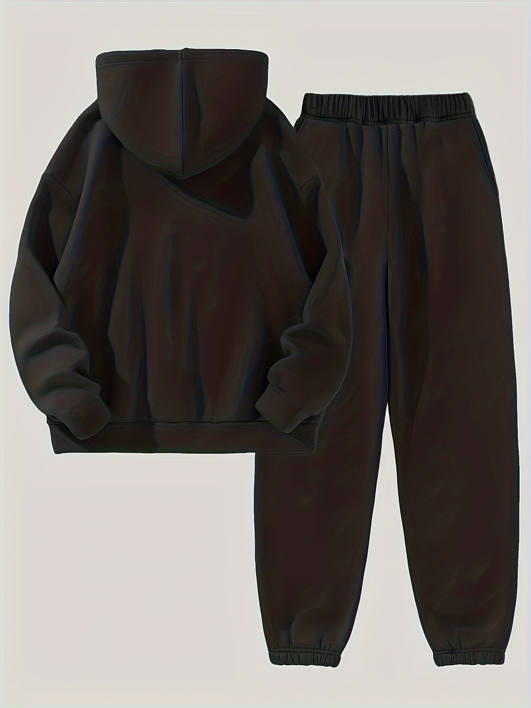 Solid Casual Two-piece Set, Drawstring Long Sleeve Hoodies & Workout Jogger Pants Outfits, Women's Clothing