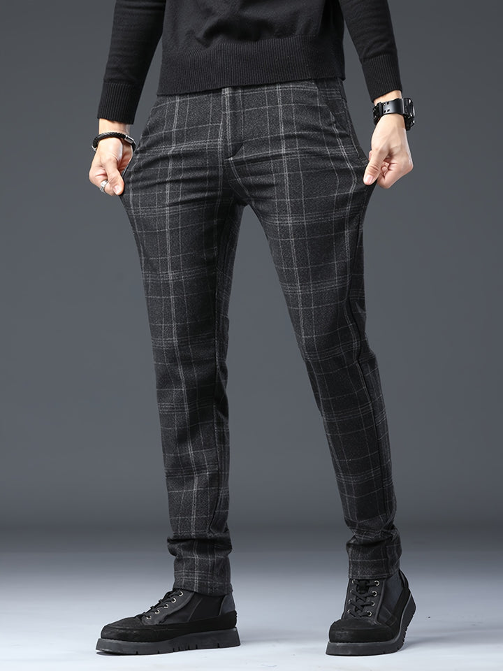 Men's Casual Retro Plaid Slim Fit Trousers For Fall Winter Leisure Activities