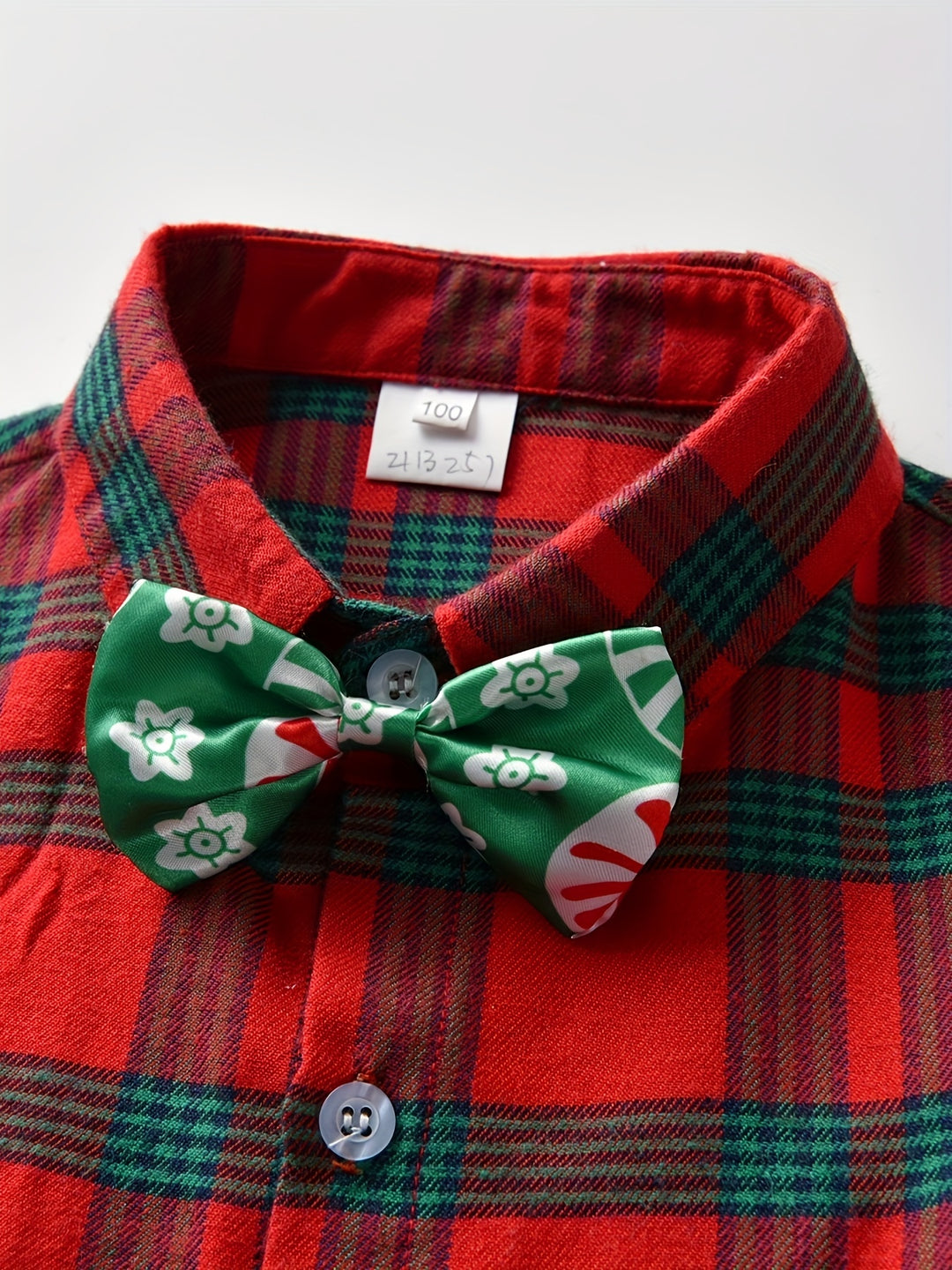 Boy's Christmas Style Gentleman Outfit, Plaid Pattern Bowtie Shirt & Vest & Overalls Set, Formal Wear For Speech Performance Birthday Party, Kid's Clothes For Spring Fall Winter