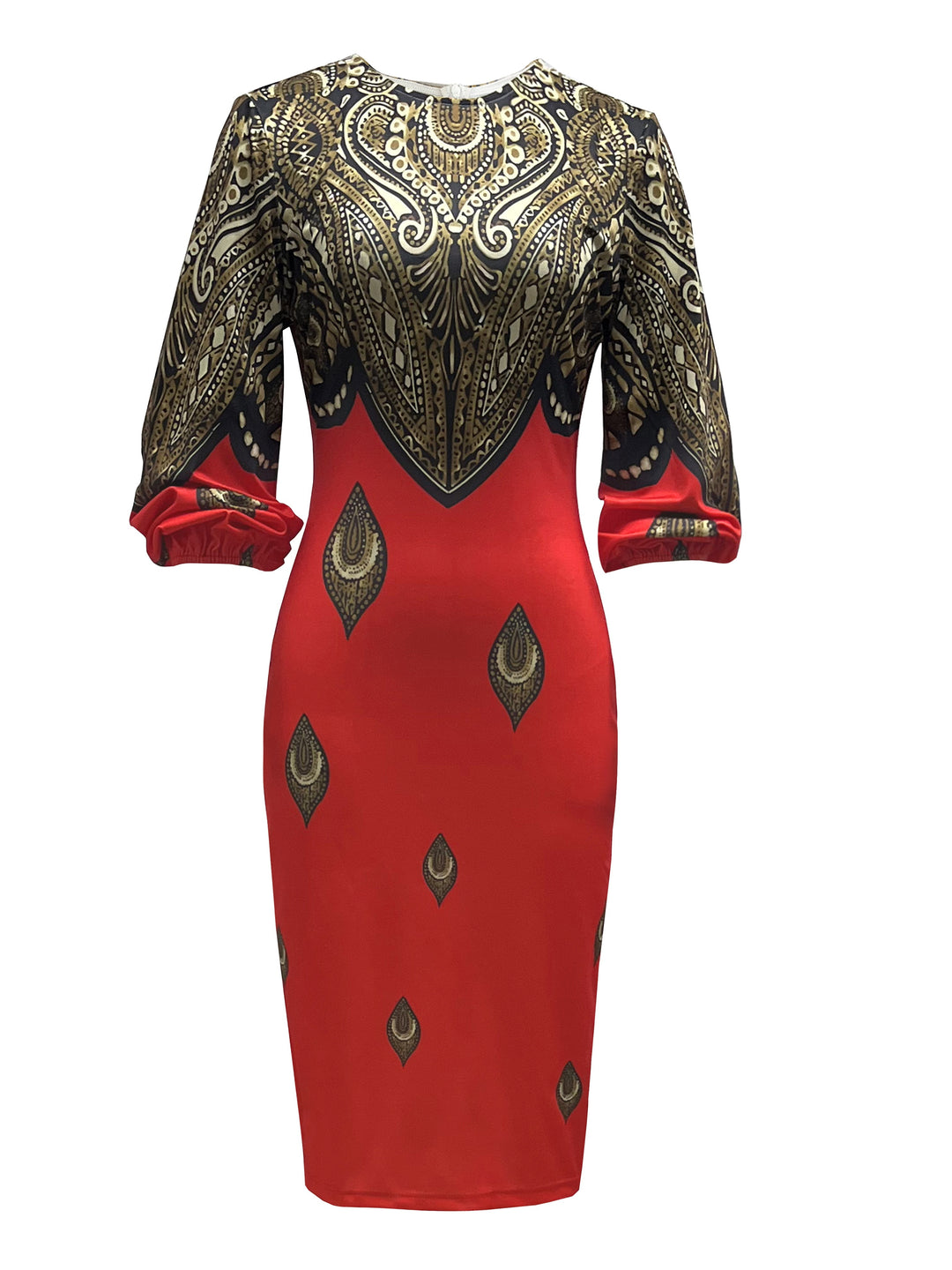 Paisley Print Lantern Long Sleeve Dress, Crew Neck Casual Every Day Dress For Spring & Fall, Women's Clothing