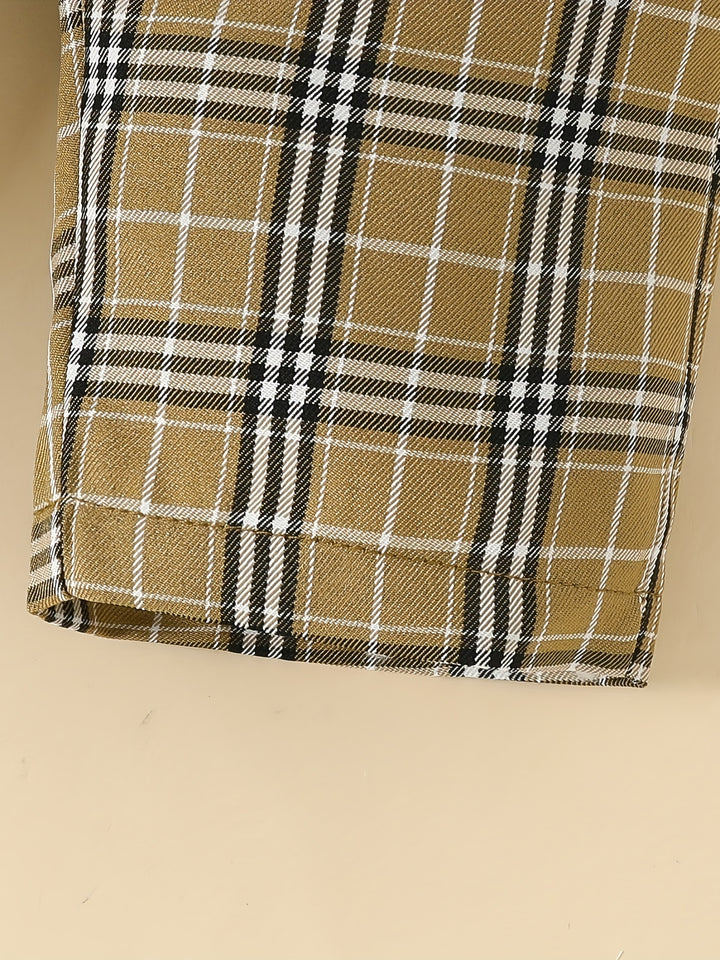 Popular Gentleman Style Striped Fake Strap Long Sleeve Romper + Plaid Trousers + Small Top Hat Baby Boys 3pcs Set