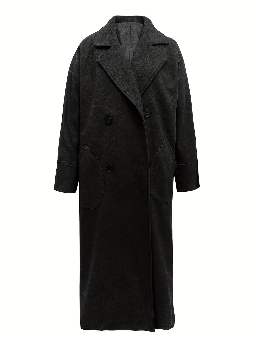Solid Lapel Coat, Long Length Casual Outwear For Winter & Fall, Women's Clothing