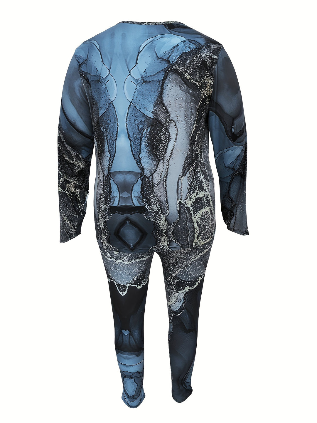 Plus Size Casual Outfits Set, Women's Plus Graphic Print Long Sleeve Round Neck Tee & Leggings Outfits 2 Piece Set