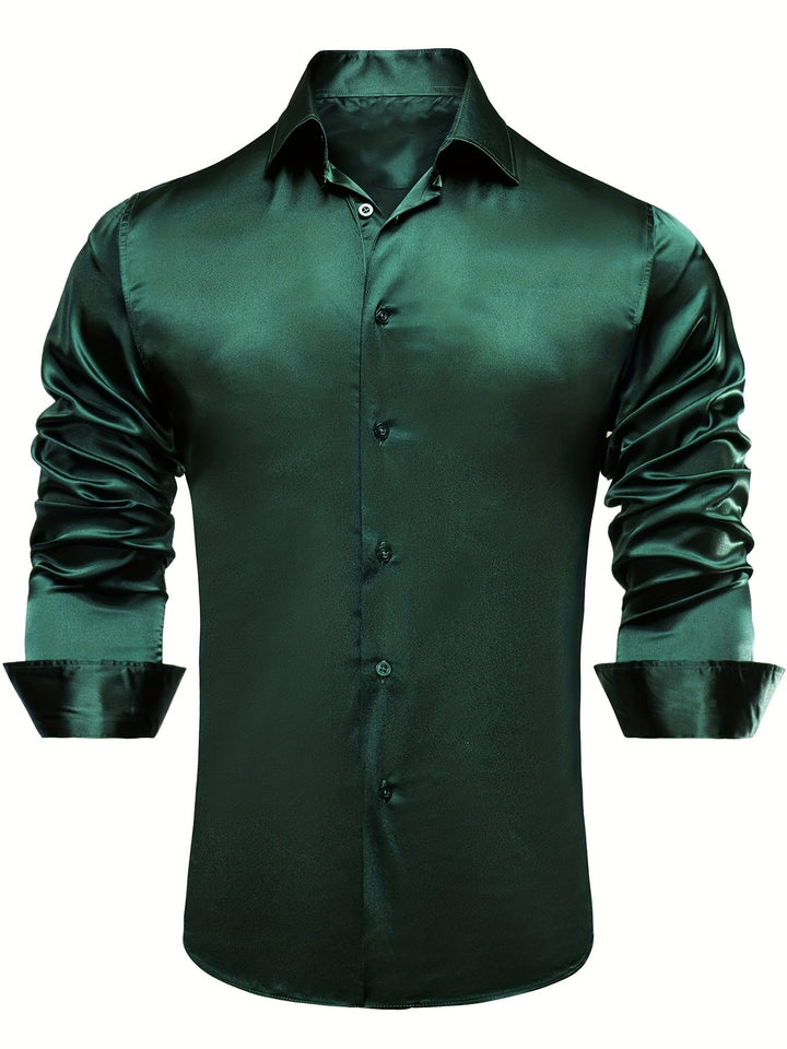 Men's Casual Button Up Long Sleeve Satin Shirt, Men's Clothes For Spring Summer Autumn, Tops For Men