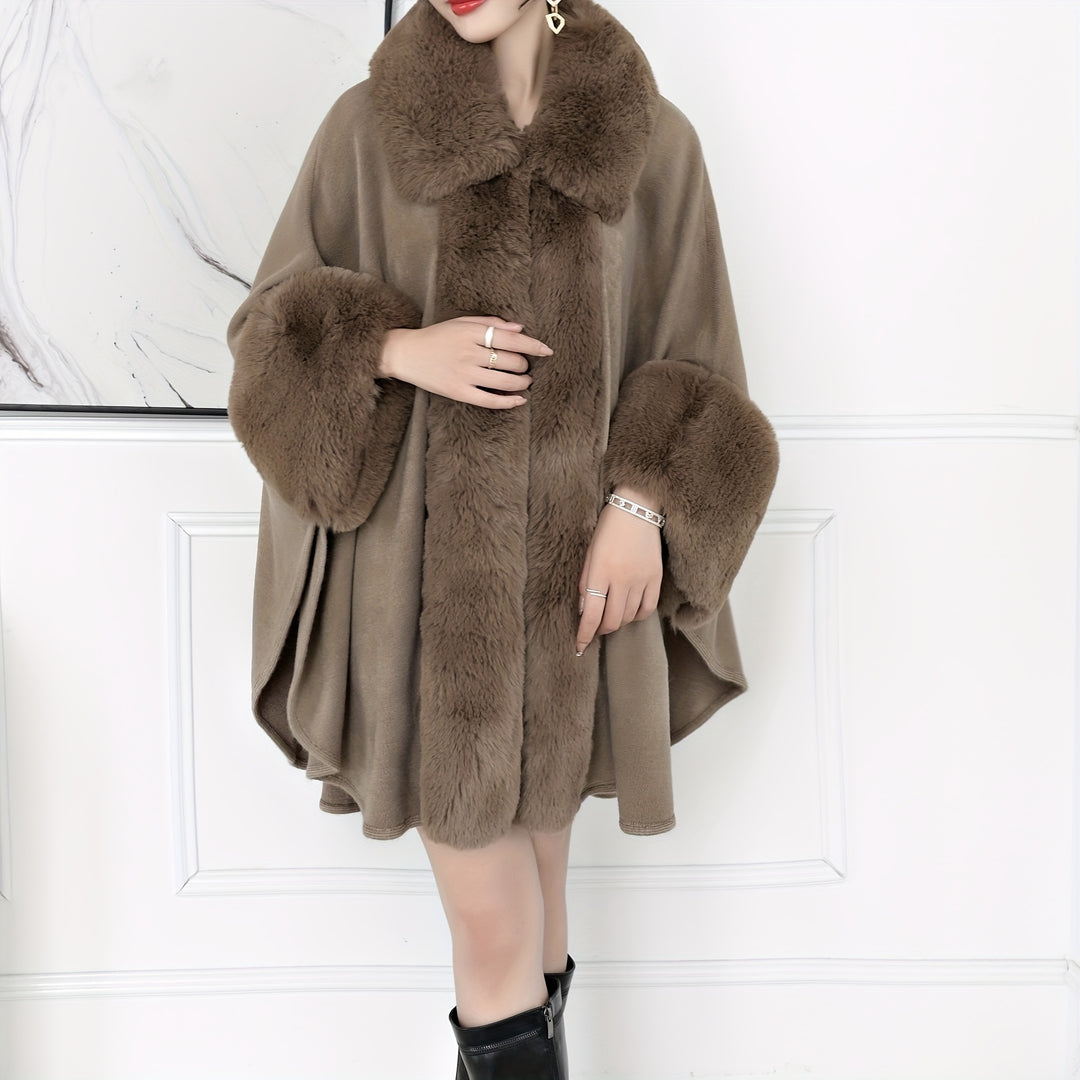 Soft Faux Rabbit Fur Collar Shawl Solid Color Elegant Large Lapel Warm Coat Shawl Winter Thickened Windproof Cloak Cape