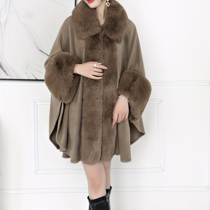 Soft Faux Rabbit Fur Collar Shawl Solid Color Elegant Large Lapel Warm Coat Shawl Winter Thickened Windproof Cloak Cape