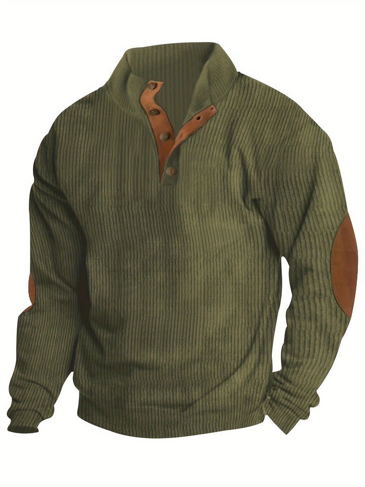 Men's Retro Stand Collar Ribbed Sweatshirt For Men Solid Sweatshirts For Spring Fall Long Sleeve Tops